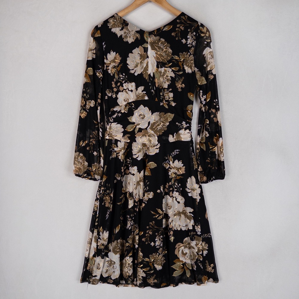 Rabbit Rabbit Rabbit Designs Dress 4 Black Taupe Metallic Floral Mesh Feminine - Picture 3 of 9